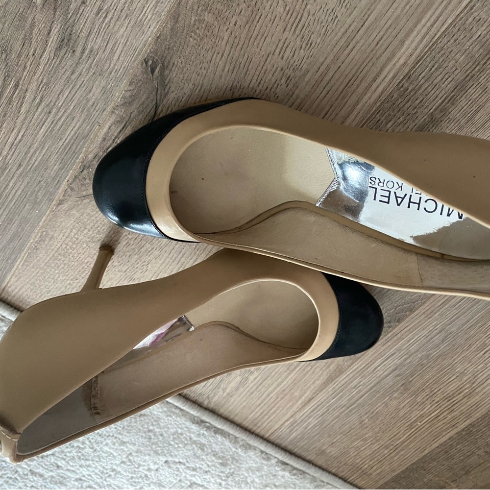 Michael Kors Black and Tan Pointed-Toe Heels